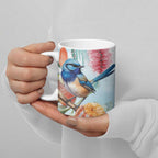 Splendid Fairy-wren Australia Ceramic Mug Aussie National Flowers - Watercolor Style - Aussie Hoodie