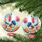 Splendid Fairy-wren Australia Ceramic Ornament Aussie National Flowers - Watercolor Style