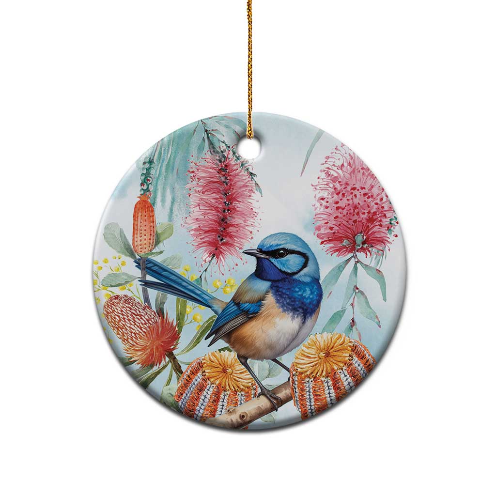 Splendid Fairy-wren Australia Ceramic Ornament Aussie National Flowers - Watercolor Style