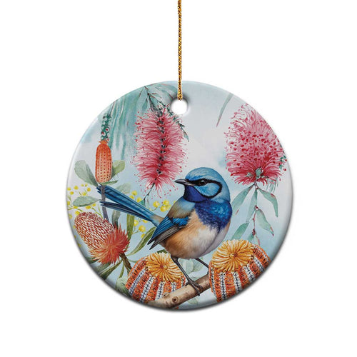 Splendid Fairy-wren Australia Ceramic Ornament Aussie National Flowers - Watercolor Style