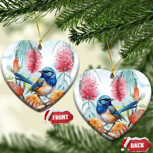 Splendid Fairy-wren Australia Ceramic Ornament Aussie National Flowers - Watercolor Style