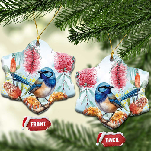 Splendid Fairy-wren Australia Ceramic Ornament Aussie National Flowers - Watercolor Style