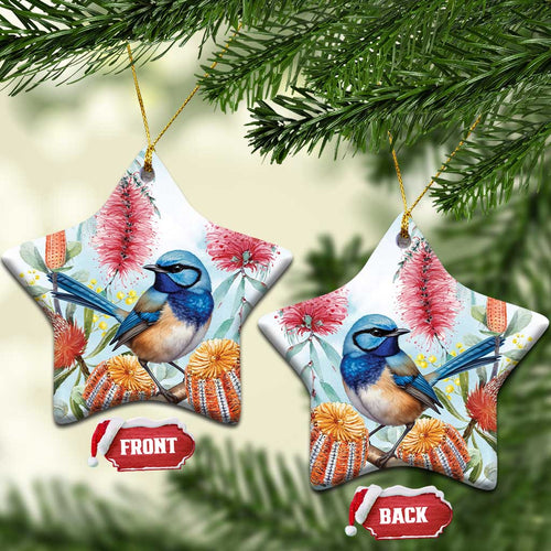 Splendid Fairy-wren Australia Ceramic Ornament Aussie National Flowers - Watercolor Style