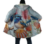Splendid Fairy-wren Australia Cloak Aussie National Flowers - Watercolor Style - Aussie Hoodie