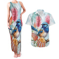 Splendid Fairy-wren Australia Couples Matching Tank Maxi Dress and Hawaiian Shirt Aussie National Flowers - Watercolor Style
