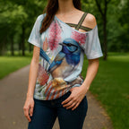 Splendid Fairy-wren Australia Cross Shoulder Shirt Aussie National Flowers - Watercolor Style - Aussie Hoodie