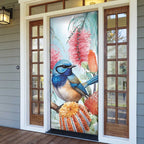 Splendid Fairy-wren Australia Door Cover Aussie National Flowers - Watercolor Style - Aussie Hoodie
