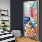 Splendid Fairy-wren Australia Door Cover Aussie National Flowers - Watercolor Style - Aussie Hoodie