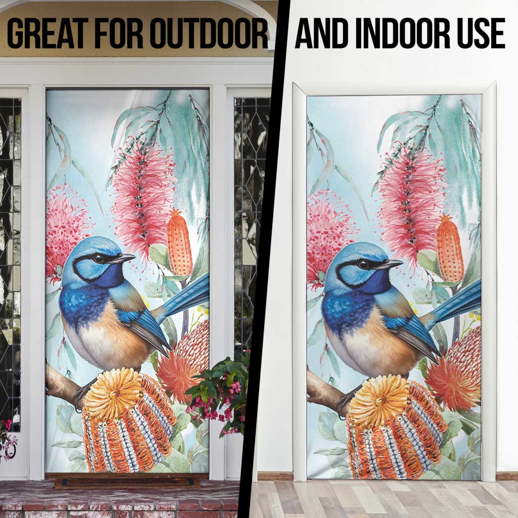 Splendid Fairy-wren Australia Door Cover Aussie National Flowers - Watercolor Style - Aussie Hoodie