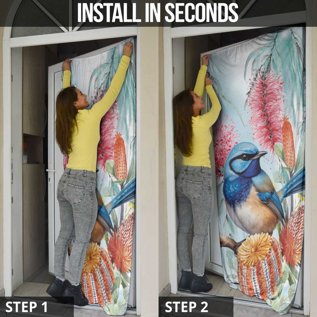 Splendid Fairy-wren Australia Door Cover Aussie National Flowers - Watercolor Style - Aussie Hoodie