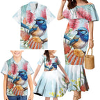 Splendid Fairy-wren Australia Family Matching Mermaid Dress and Hawaiian Shirt Aussie National Flowers - Watercolor Style