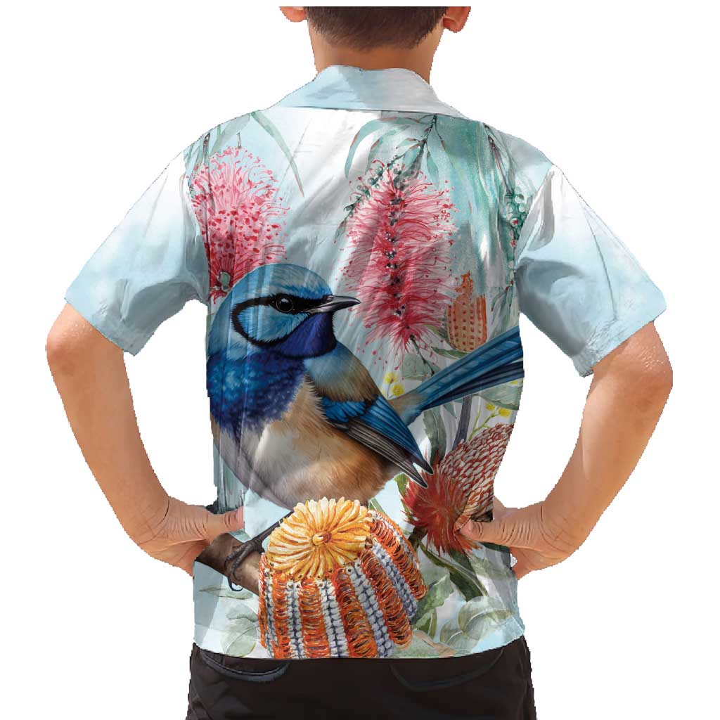 Splendid Fairy-wren Australia Family Matching Mermaid Dress and Hawaiian Shirt Aussie National Flowers - Watercolor Style