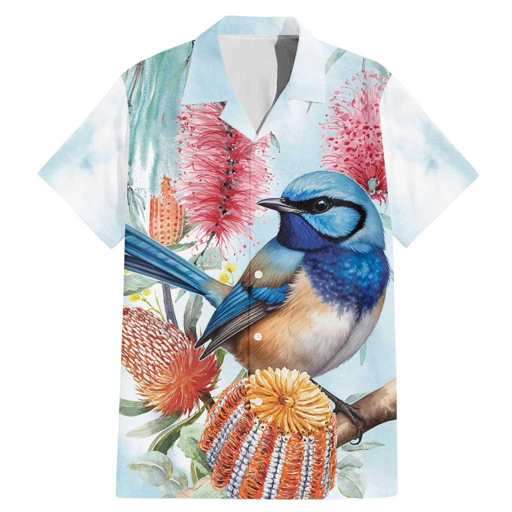 Splendid Fairy-wren Australia Family Matching Mermaid Dress and Hawaiian Shirt Aussie National Flowers - Watercolor Style