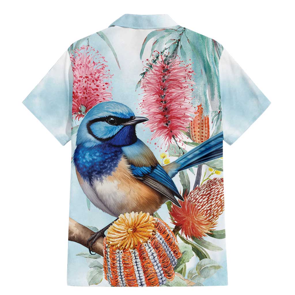 Splendid Fairy-wren Australia Family Matching Mermaid Dress and Hawaiian Shirt Aussie National Flowers - Watercolor Style
