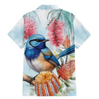 Splendid Fairy-wren Australia Family Matching Mermaid Dress and Hawaiian Shirt Aussie National Flowers - Watercolor Style