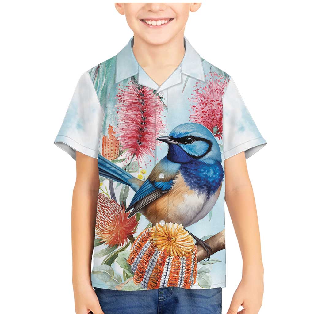 Splendid Fairy-wren Australia Family Matching Mermaid Dress and Hawaiian Shirt Aussie National Flowers - Watercolor Style