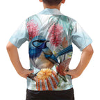 Splendid Fairy-wren Australia Family Matching Off Shoulder Maxi Dress and Hawaiian Shirt Aussie National Flowers - Watercolor Style