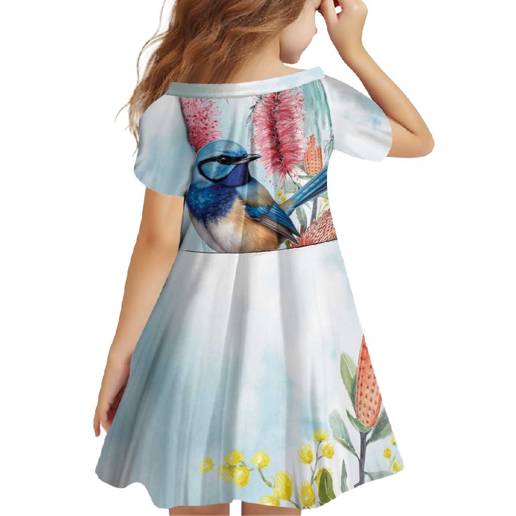 Splendid Fairy-wren Australia Family Matching Off Shoulder Maxi Dress and Hawaiian Shirt Aussie National Flowers - Watercolor Style