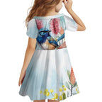 Splendid Fairy-wren Australia Family Matching Off Shoulder Maxi Dress and Hawaiian Shirt Aussie National Flowers - Watercolor Style