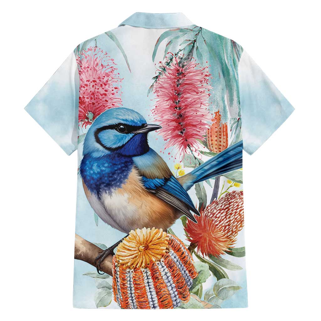 Splendid Fairy-wren Australia Family Matching Off Shoulder Maxi Dress and Hawaiian Shirt Aussie National Flowers - Watercolor Style