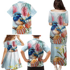 Splendid Fairy-wren Australia Family Matching Puletasi and Hawaiian Shirt Aussie National Flowers - Watercolor Style
