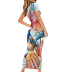 Splendid Fairy-wren Australia Family Matching Short Sleeve Bodycon Dress and Hawaiian Shirt Aussie National Flowers - Watercolor Style