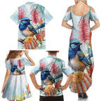 Splendid Fairy-wren Australia Family Matching Summer Maxi Dress and Hawaiian Shirt Aussie National Flowers - Watercolor Style