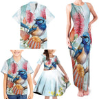 Splendid Fairy-wren Australia Family Matching Tank Maxi Dress and Hawaiian Shirt Aussie National Flowers - Watercolor Style
