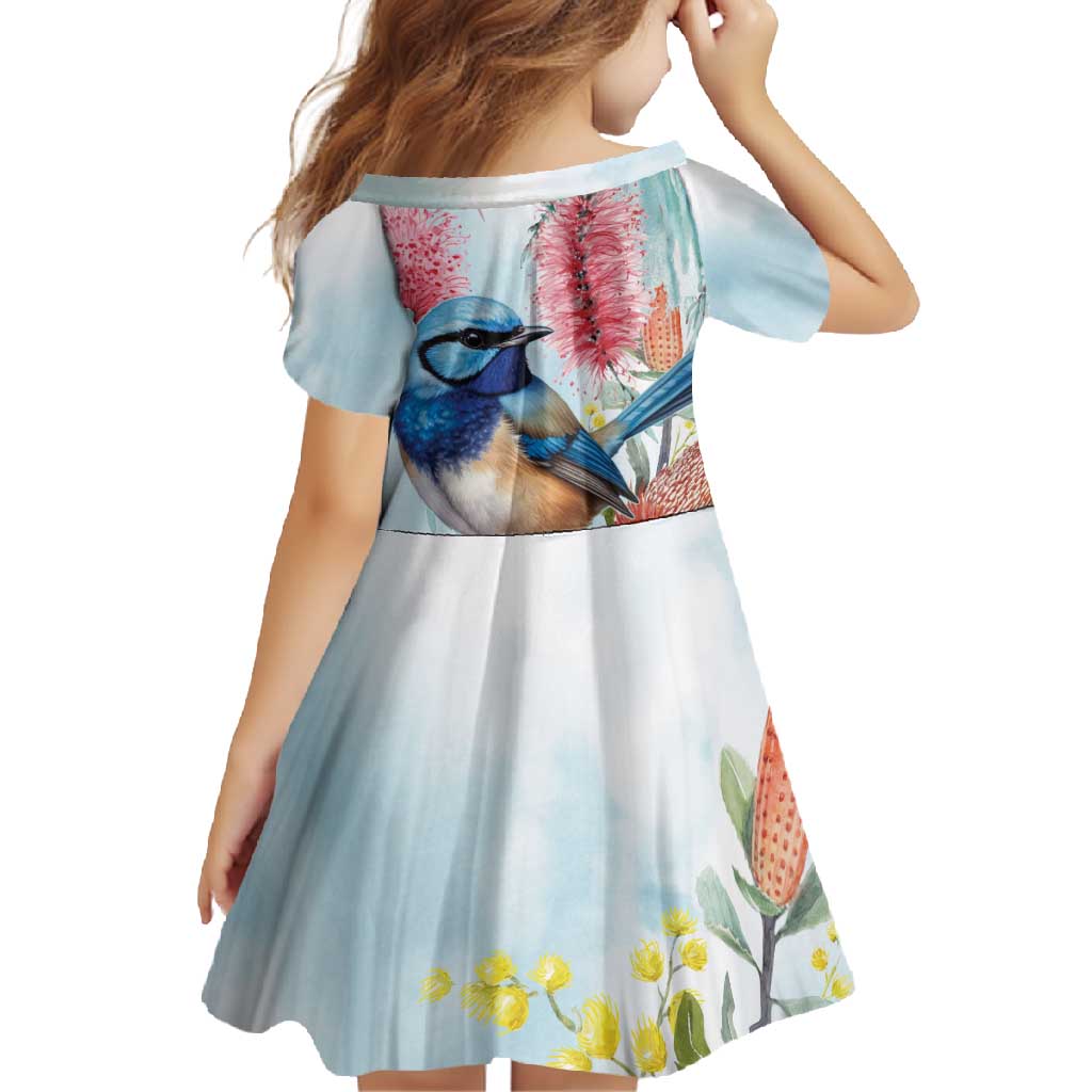 Splendid Fairy-wren Australia Family Matching Tank Maxi Dress and Hawaiian Shirt Aussie National Flowers - Watercolor Style
