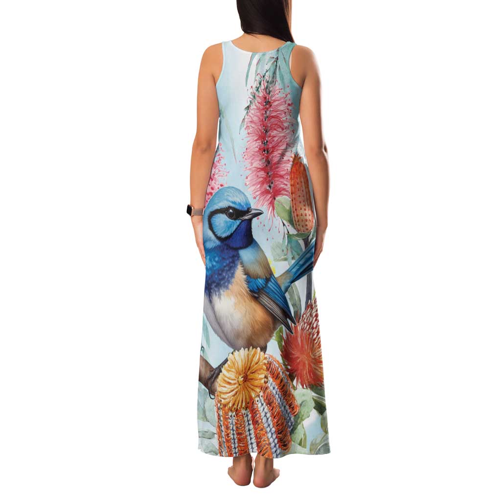 Splendid Fairy-wren Australia Family Matching Tank Maxi Dress and Hawaiian Shirt Aussie National Flowers - Watercolor Style