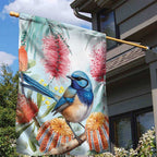 Splendid Fairy-wren Australia Garden Flag Aussie National Flowers - Watercolor Style
