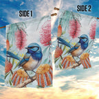 Splendid Fairy-wren Australia Garden Flag Aussie National Flowers - Watercolor Style