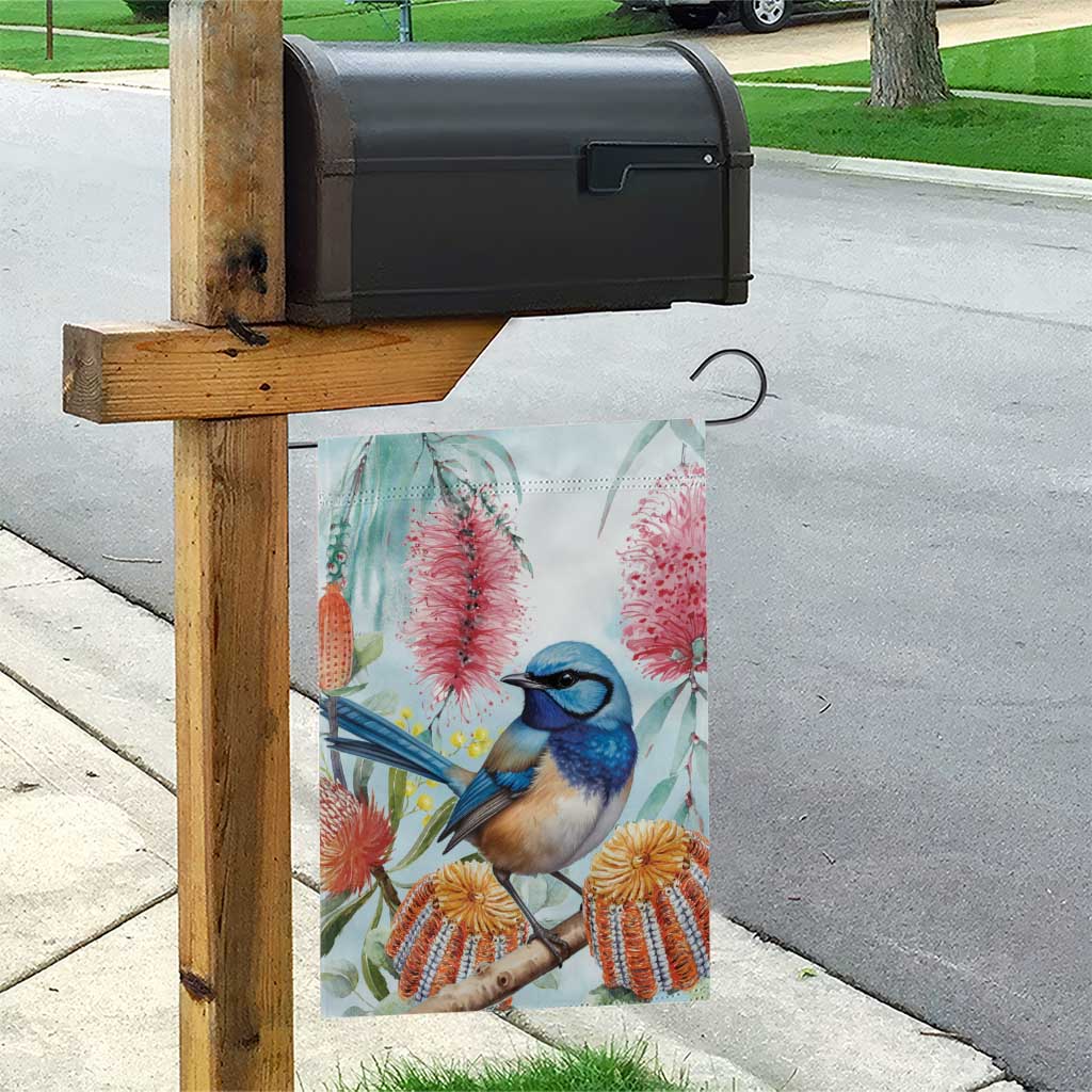 Splendid Fairy-wren Australia Garden Flag Aussie National Flowers - Watercolor Style
