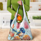 Splendid Fairy-wren Australia Grocery Bag Aussie National Flowers - Watercolor Style