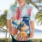 Splendid Fairy-wren Australia Hawaiian Shirt Aussie National Flowers - Watercolor Style