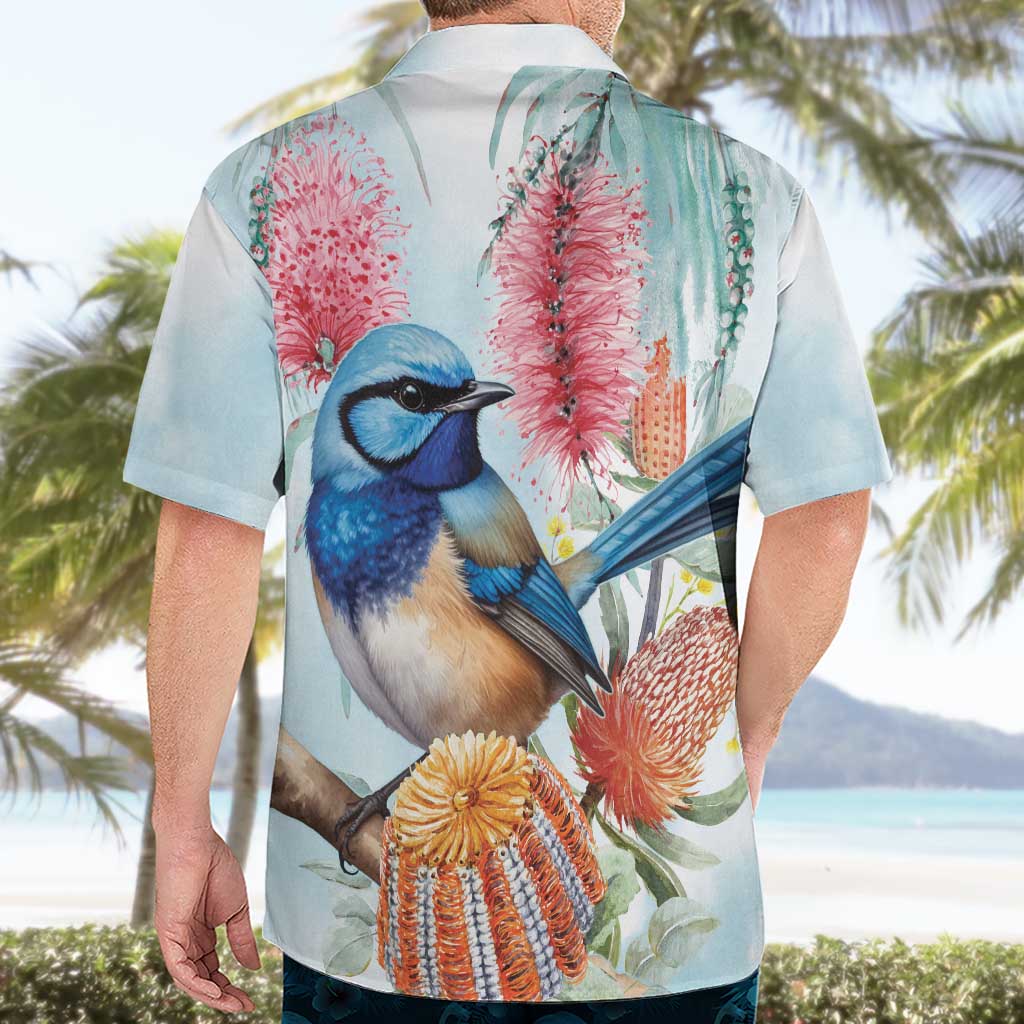 Splendid Fairy-wren Australia Hawaiian Shirt Aussie National Flowers - Watercolor Style