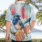 Splendid Fairy-wren Australia Hawaiian Shirt Aussie National Flowers - Watercolor Style