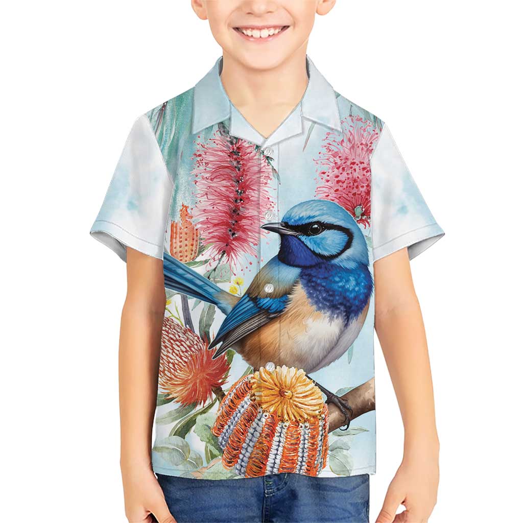 Splendid Fairy-wren Australia Hawaiian Shirt Aussie National Flowers - Watercolor Style