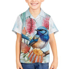 Splendid Fairy-wren Australia Hawaiian Shirt Aussie National Flowers - Watercolor Style