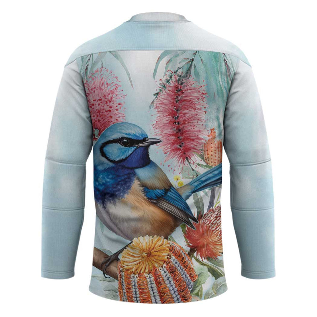 Splendid Fairy-wren Australia Hockey Jersey Aussie National Flowers - Watercolor Style - Aussie Hoodie