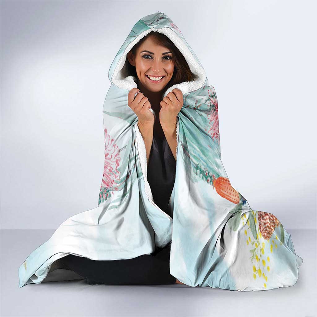 Splendid Fairy-wren Australia Hooded Blanket Aussie National Flowers - Watercolor Style