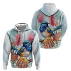 Splendid Fairy-wren Australia Hoodie Aussie National Flowers - Watercolor Style