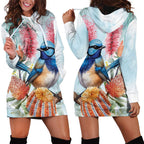 Splendid Fairy-wren Australia Hoodie Dress Aussie National Flowers - Watercolor Style