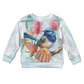 Splendid Fairy-wren Australia Kid Ugly Christmas Sweater Aussie National Flowers - Watercolor Style