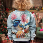 Splendid Fairy-wren Australia Kid Ugly Christmas Sweater Aussie National Flowers - Watercolor Style