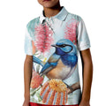 Splendid Fairy-wren Australia Kid Polo Shirt Aussie National Flowers - Watercolor Style