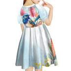 Splendid Fairy-wren Australia Kid Short Sleeve Dress Aussie National Flowers - Watercolor Style