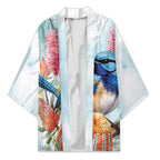 Splendid Fairy-wren Australia Kimono Aussie National Flowers - Watercolor Style - Aussie Hoodie