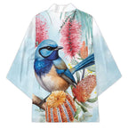 Splendid Fairy-wren Australia Kimono Aussie National Flowers - Watercolor Style - Aussie Hoodie