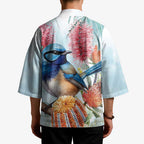 Splendid Fairy-wren Australia Kimono Aussie National Flowers - Watercolor Style - Aussie Hoodie